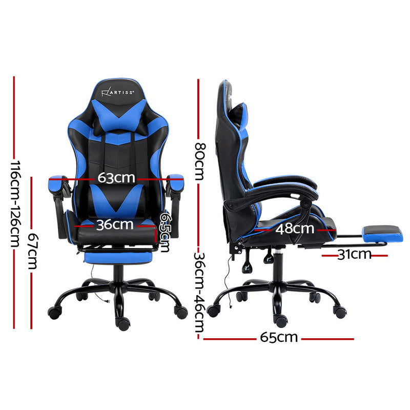 Artiss 2 Point Massage Gaming Office Chair Footrest Blue