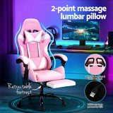 Artiss 2 Point Massage Gaming Office Chair Footrest Pink