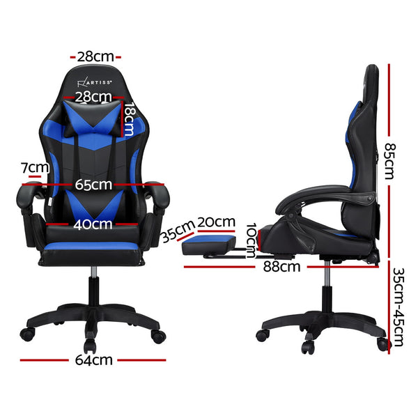 Artiss 6 Point Massage Gaming Office Chair 7 LED Footrest Blue