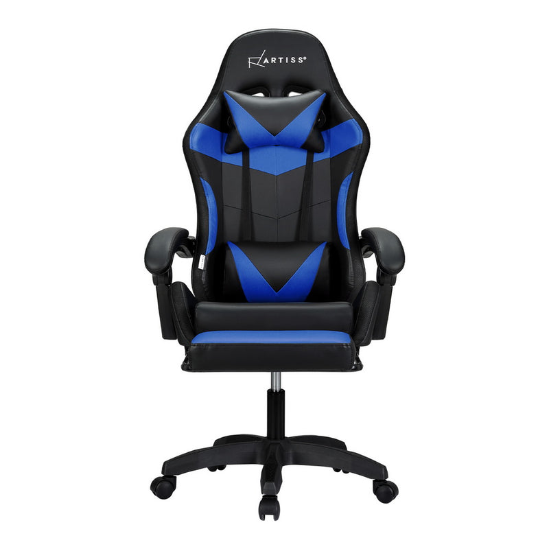 Artiss 6 Point Massage Gaming Office Chair 7 LED Footrest Blue