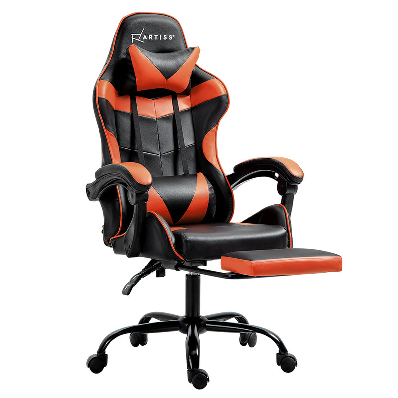 Artiss Gaming Office Chair Executive Computer Leather Chairs Footrest Orange