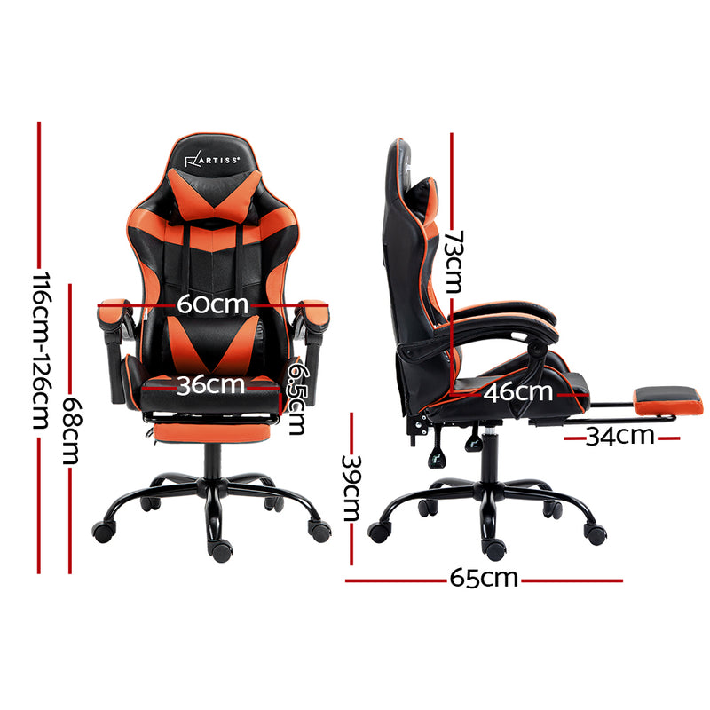 Artiss Gaming Office Chair Executive Computer Leather Chairs Footrest Orange