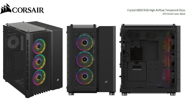 CORSAIR Crystal Series 680X RGB ATX High Airflow, USB 31 Type-C, Tempered Glass, Smart Dual Chamber Cube Case, Black