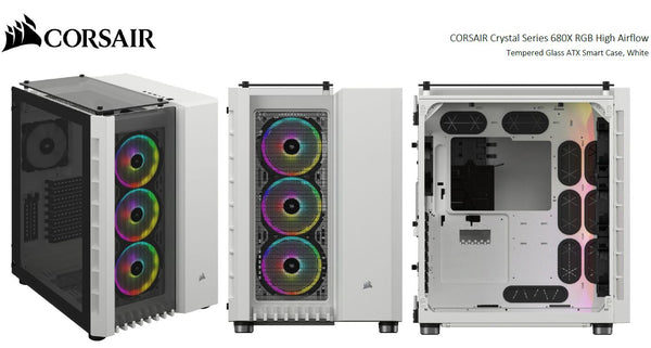 CORSAIR Crystal Series 680X RGB ATX High Airflow, USB 31 Type-C, Tempered Glass, Dual Chamber Cube Case, White