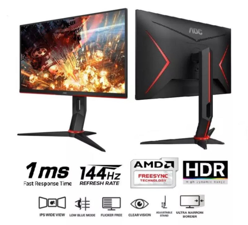 AOC 23.8' 1ms IPS 144Hz Full HD, Free-Sync Premium, HDR Mode 2x HDMI 1.4, 1x DP 1.4, 1x VGA, Borderless, Height Adjustable Stand