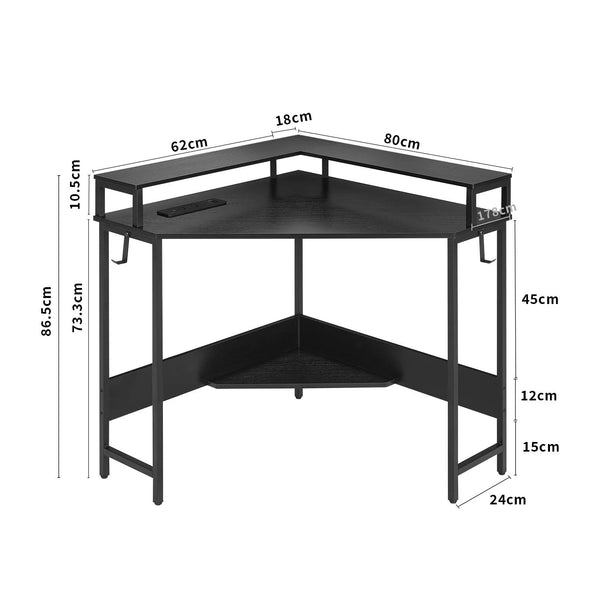 L-Shaped Desk with Built-In Charging Station, Black