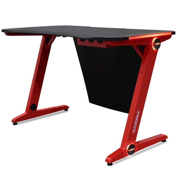 OVERDRIVE Gaming Desk 120cm  Computer Black PC Red LED Lights Carbon Fiber Look