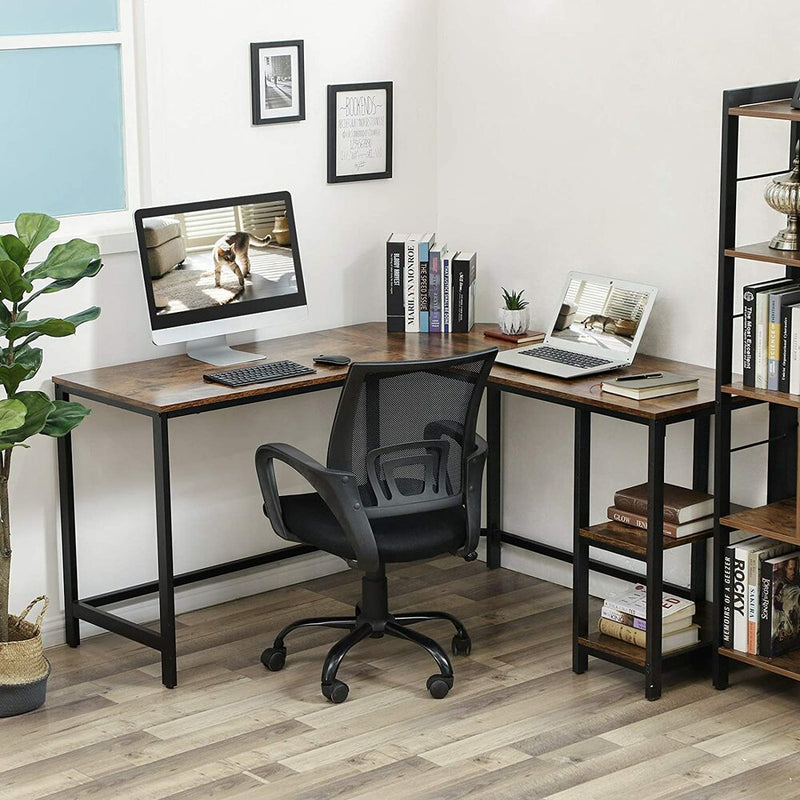 VASAGLE L-Shaped Computer Desk Rustic Brown and Black