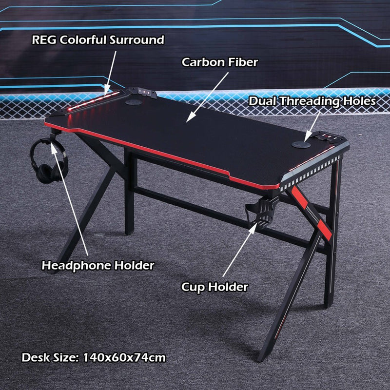 Gaming Desk Desktop PC Computer Desks Desktop Racing Table Office Laptop Home K-Shaped Legs Black 120cm