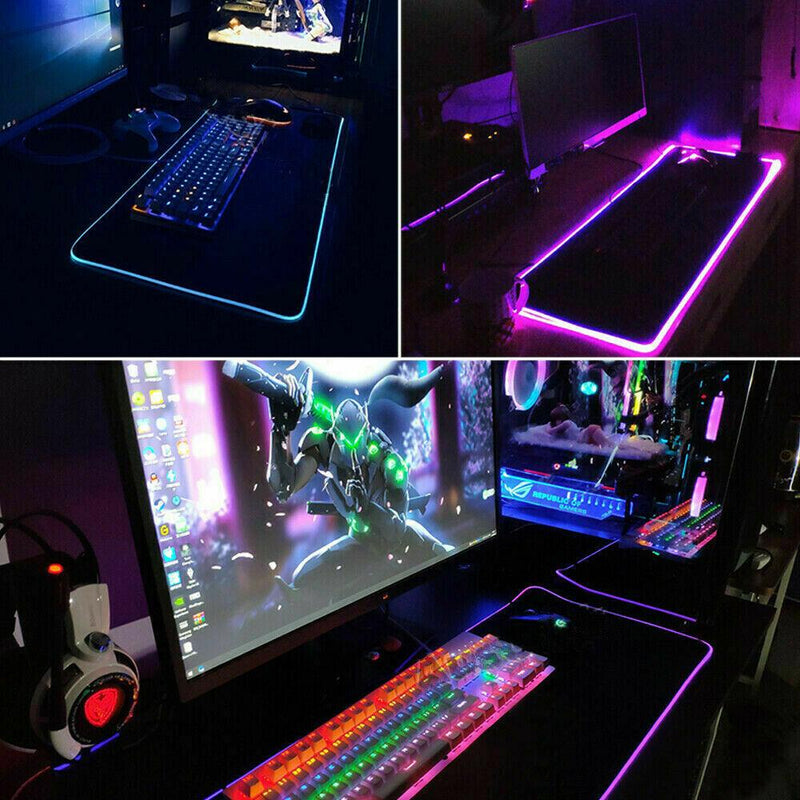 LED Gaming Mouse Pad Large RGB Extended Mousepad Keyboard Desk Anti-slip Mat