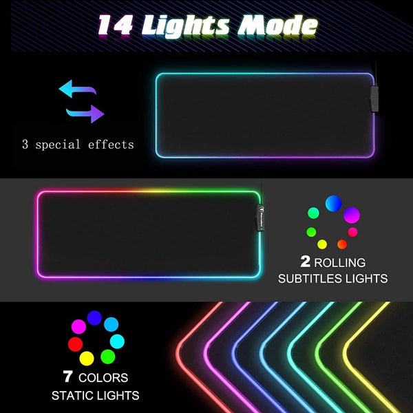 LED Gaming Mouse Pad Large 4 USB Ports RGB Extended Mousepad Keyboard Desk Anti-slip Mat