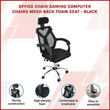 Office Chair Gaming Computer Chairs Mesh Back Foam Seat - Black