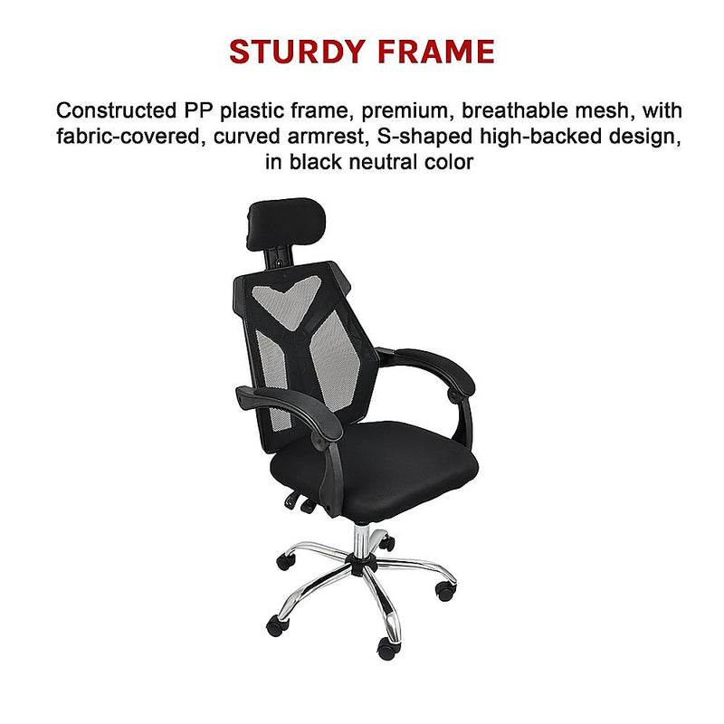 Office Chair Gaming Computer Chairs Mesh Back Foam Seat - Black